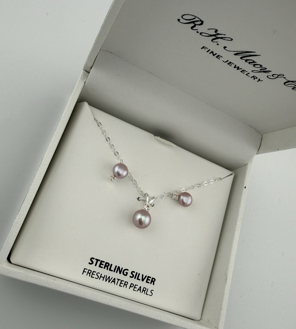 Freshwater Pearl 6-7mm Sapphire 1/2ct Necklace + Earrings Set Sterling Silver
